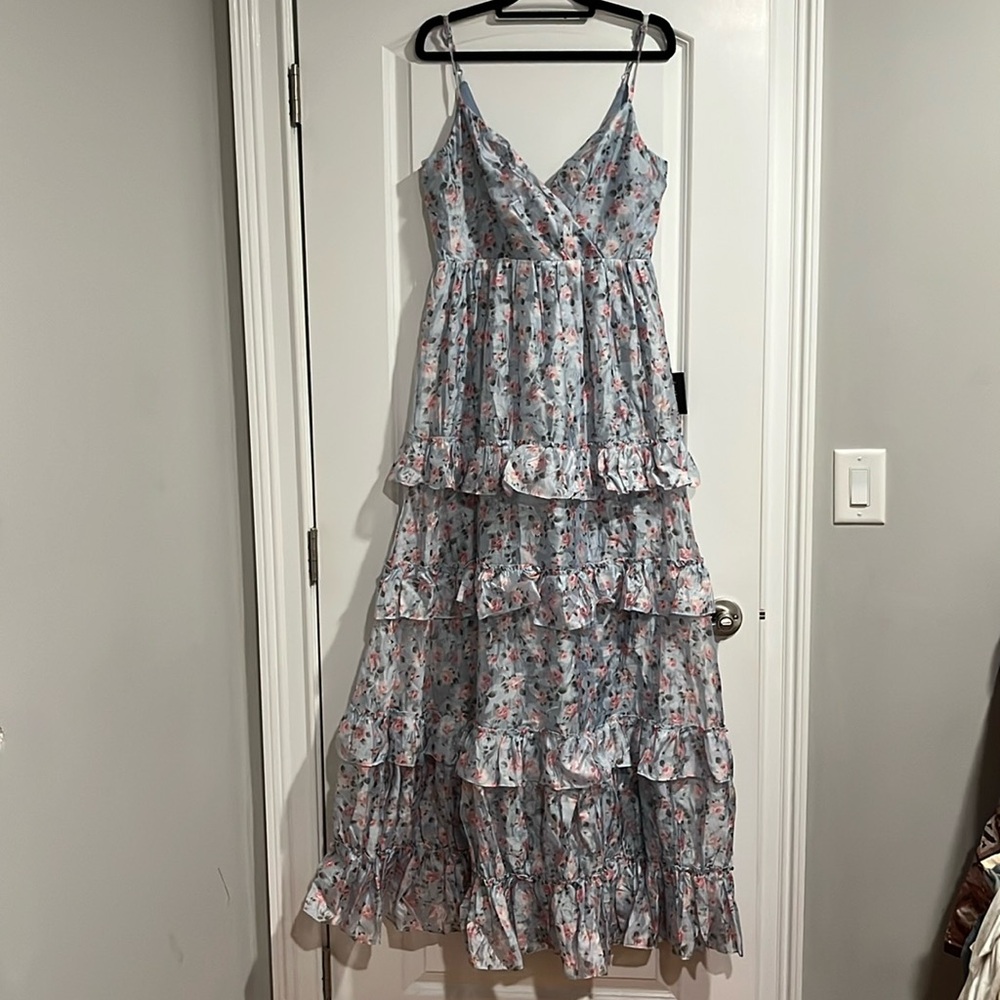 Lulus Perfectly Charismatic Blue Floral Tiered Ruffled Maxi Dress